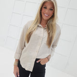 Principal Button Down Blouse - Khaki