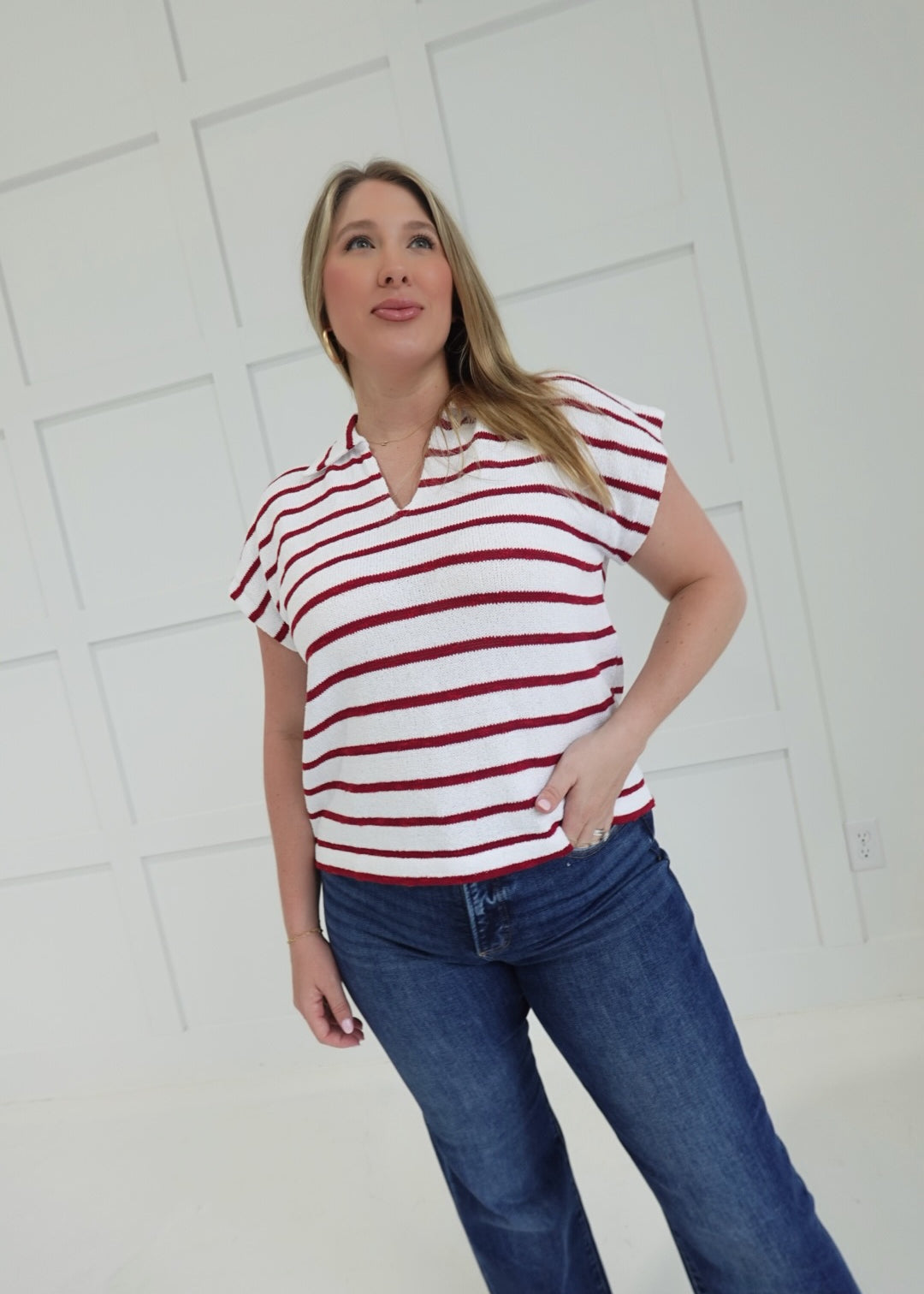 Holdover Stripe Top - Burgundy