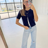 Marg Short Sleeve Cardigan - Navy