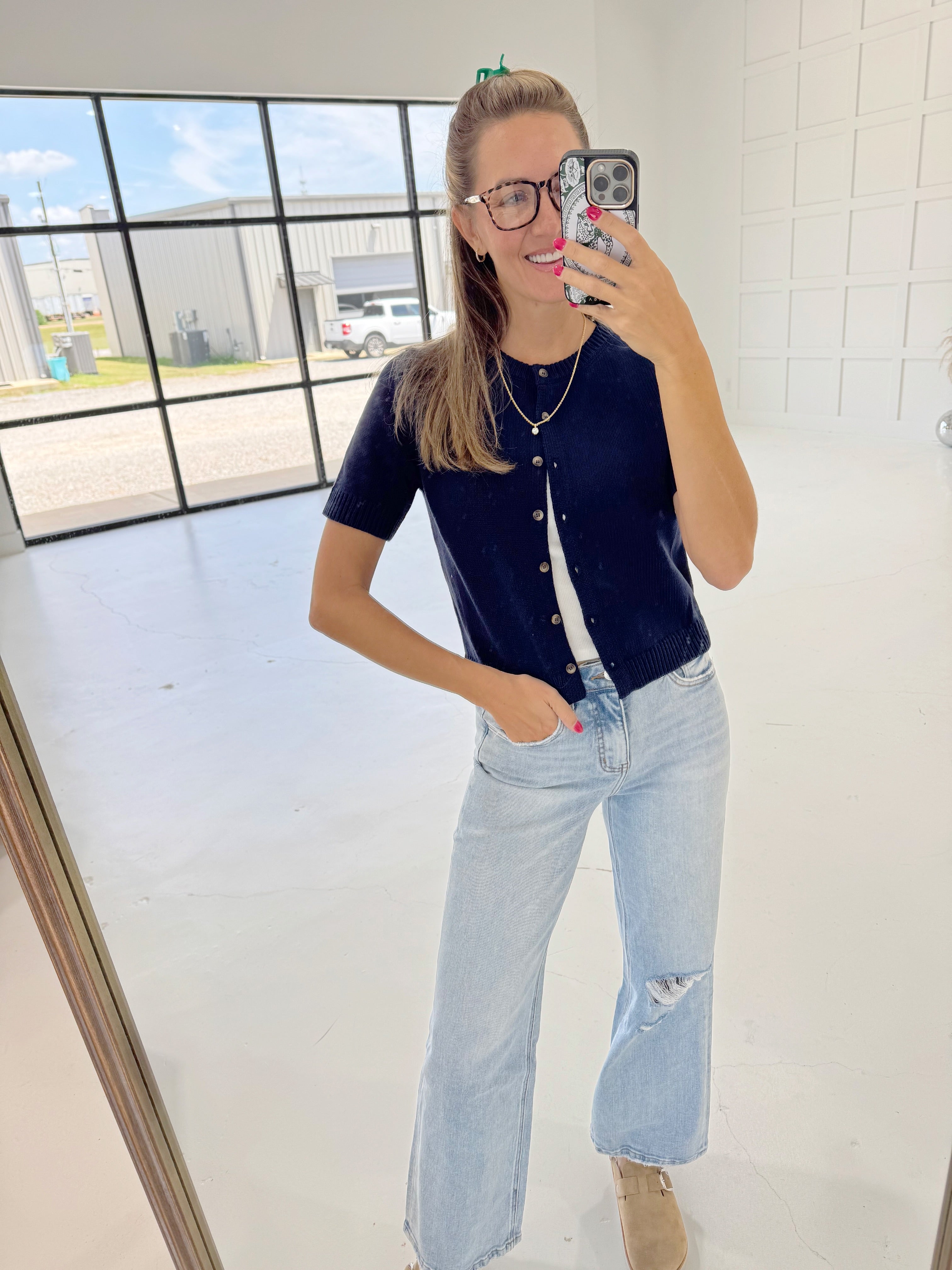 Marg Short Sleeve Cardigan - Navy