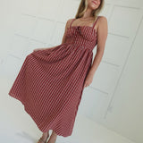 Falling For Plaid Midi Dress - Brick