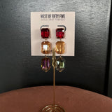 Triple Stone Drop Earrings -Multi