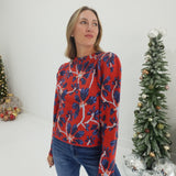 The Gene Floral Sweater - Red Navy