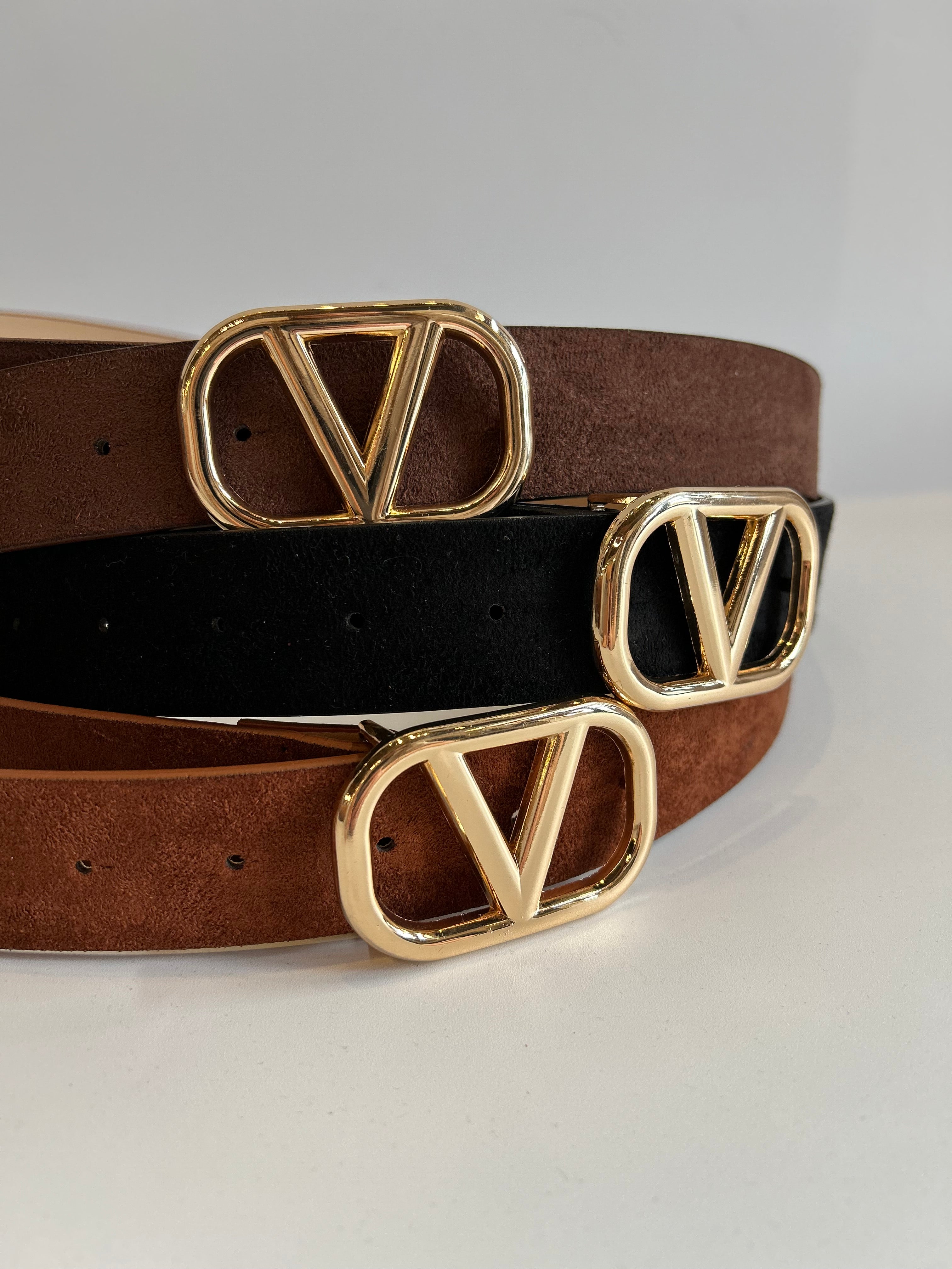 Chic V Buckle Belt - Camel