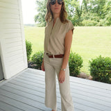 Chasity Split Neck Top - Taupe