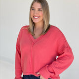 Softer V Neck Sweater - Coral *CM