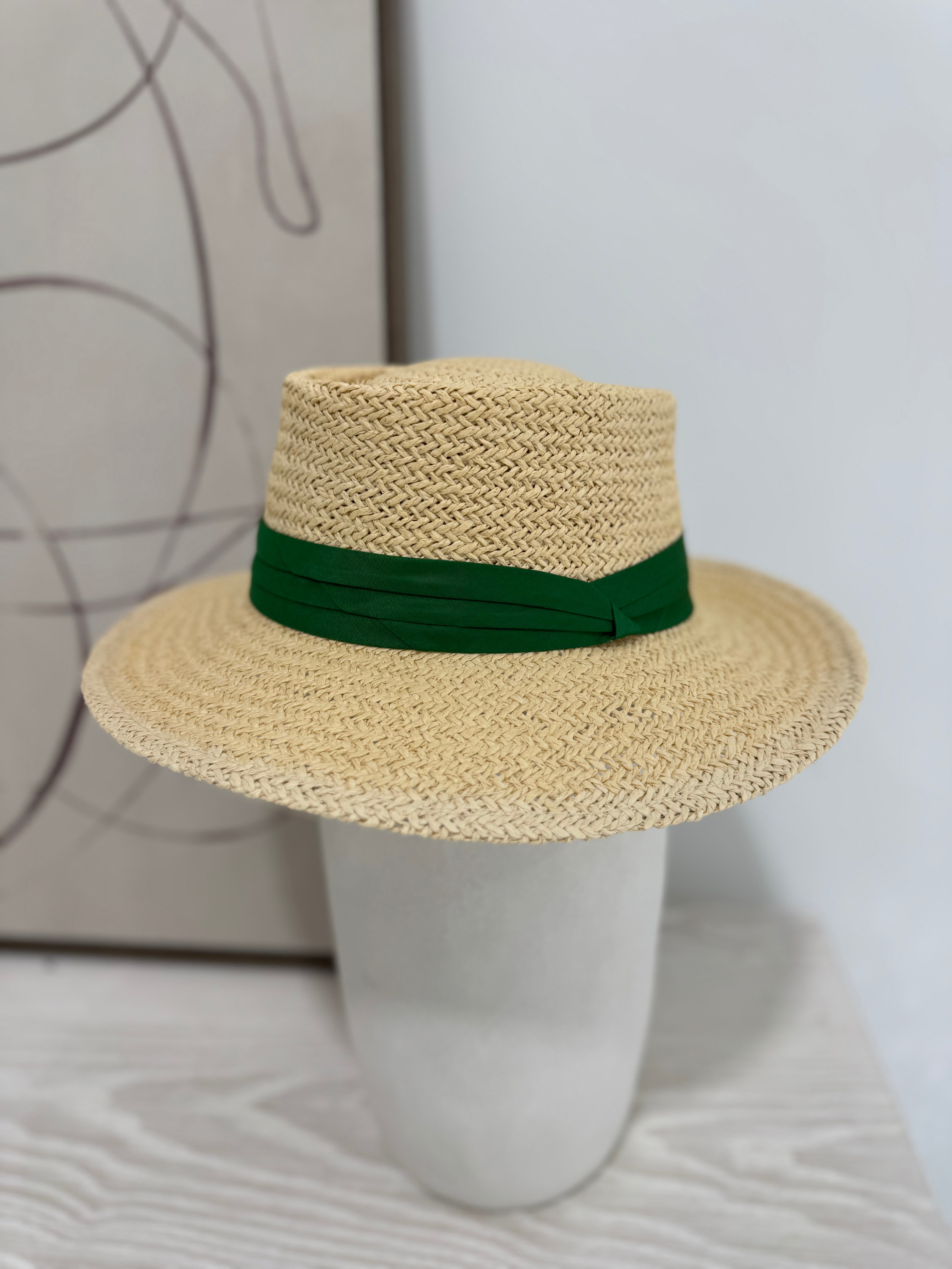 Straw Fedora - Beige/Green