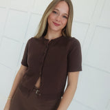 Marg Short Sleeve Cardigan - Brown