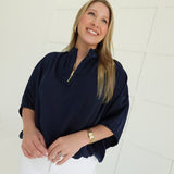 Playful Elegance Blouse - Navy