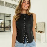 Jana Leather Vest - Black
