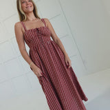Falling For Plaid Midi Dress - Brick