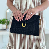 Woven Suede Crossbody Bag - Black