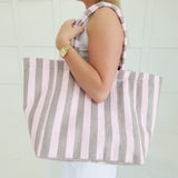 Striped Terry Tote Bag - Grey/Pink