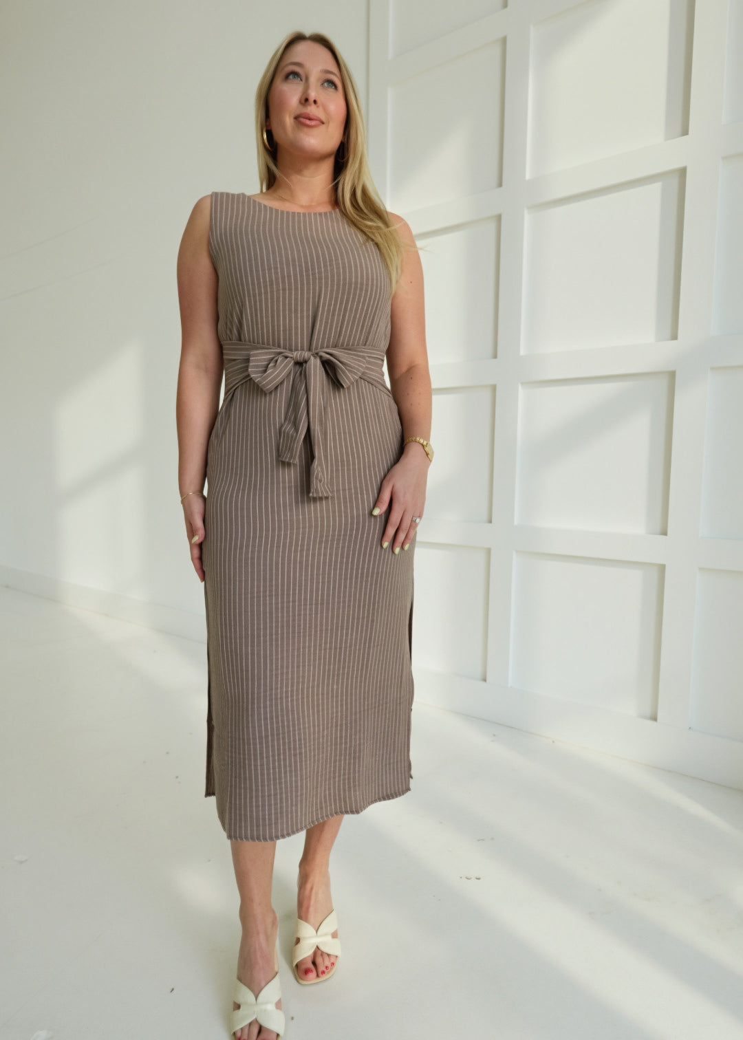 Timing It Perfect Midi Dress - Brown/Ivory