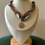 Scarf Necklace - Coin Cross Charm