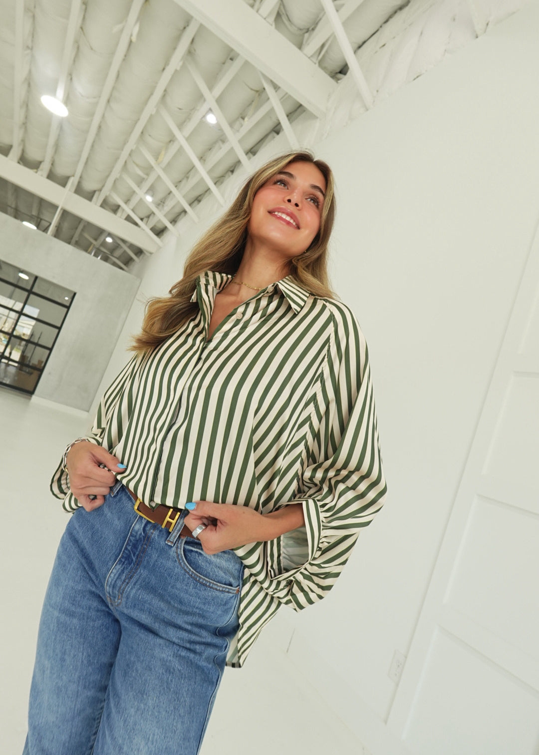 Layson Striped Blouse - Olive