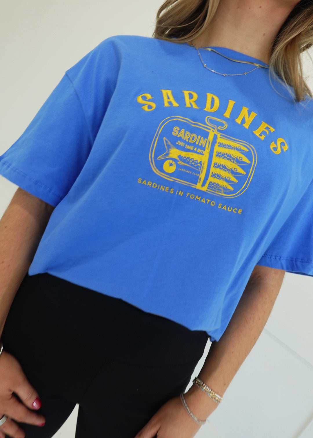 Sardines Embroidered Tee - Blue/Yellow