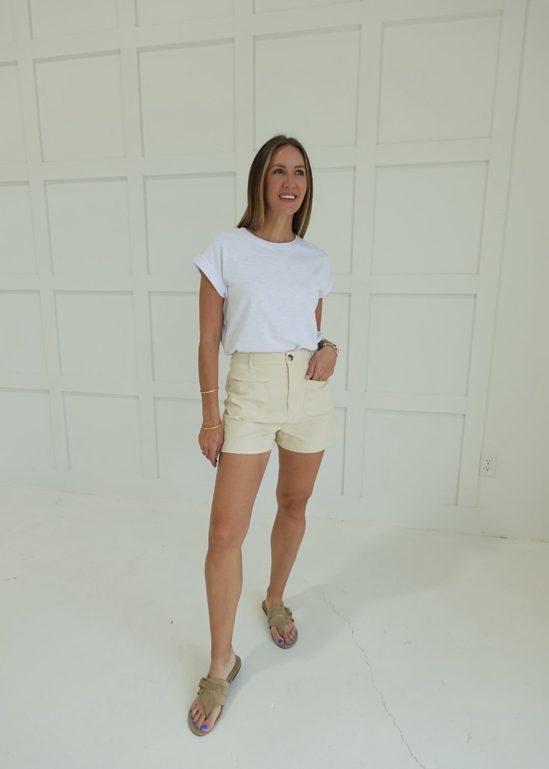 Natalie High Waisted Shorts - Ecru