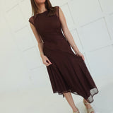 Meshing Around Midi Dress - Brown