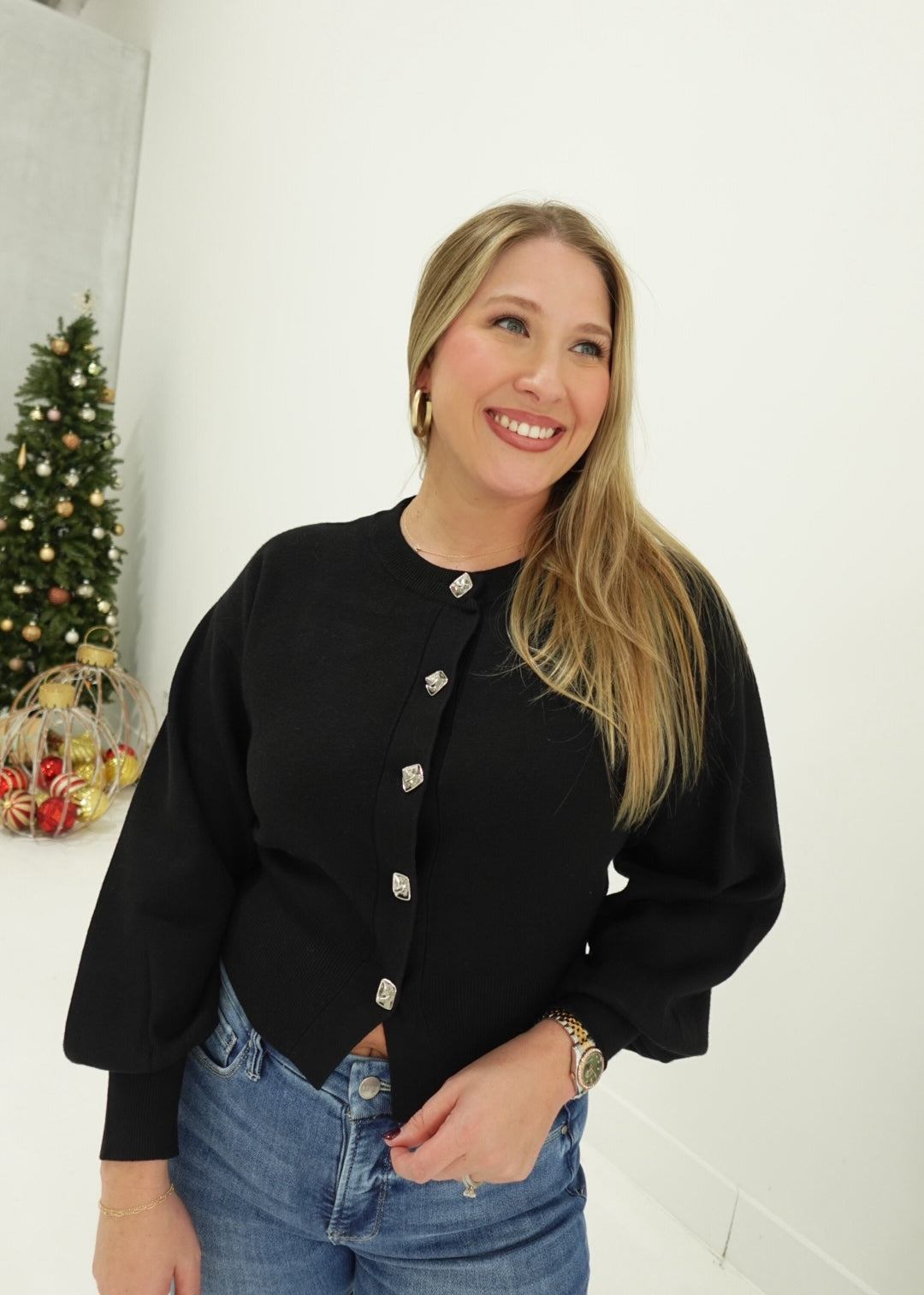 Alford Puff Sleeve Cardigan - Black