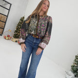 Ray Patchwork Top - Olive Multi