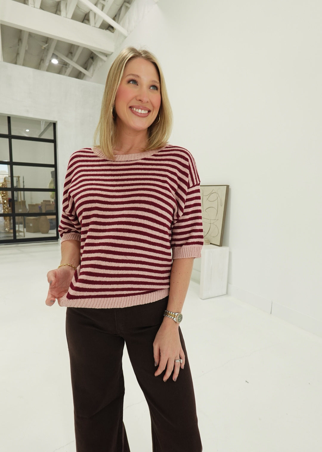 Jessie Striped Sweater - Burgundy