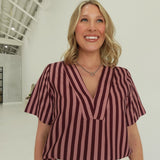 Merger Striped Top - Burgundy/Dusty Rose