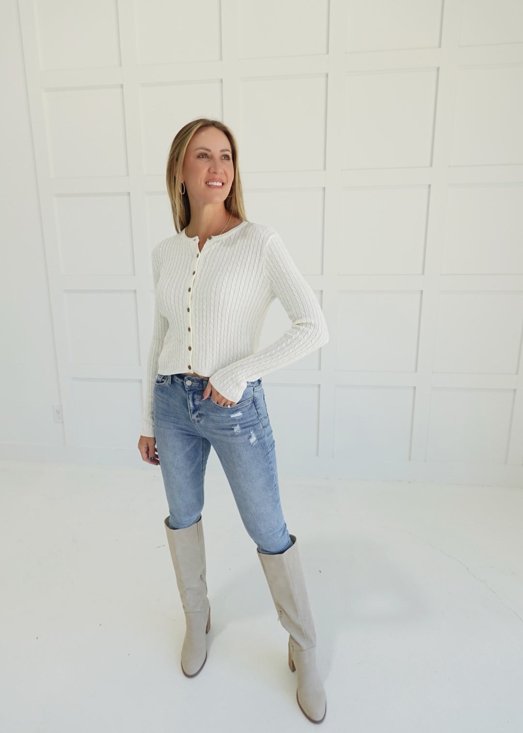 Harley Cable Knit Cardigan - Cream