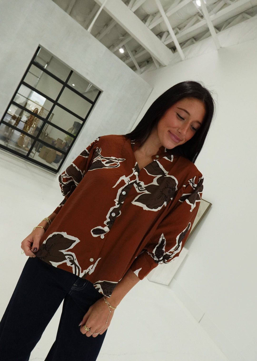 Billie Floral Blouse - Rust