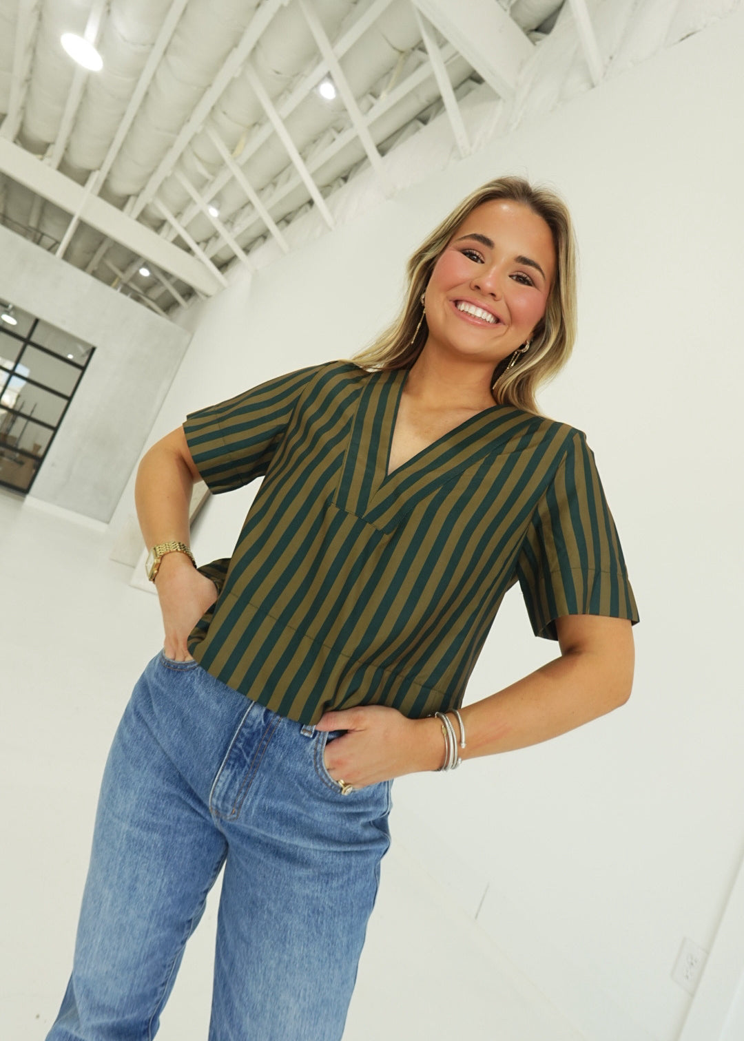 Merger Striped Top - Green/Olive