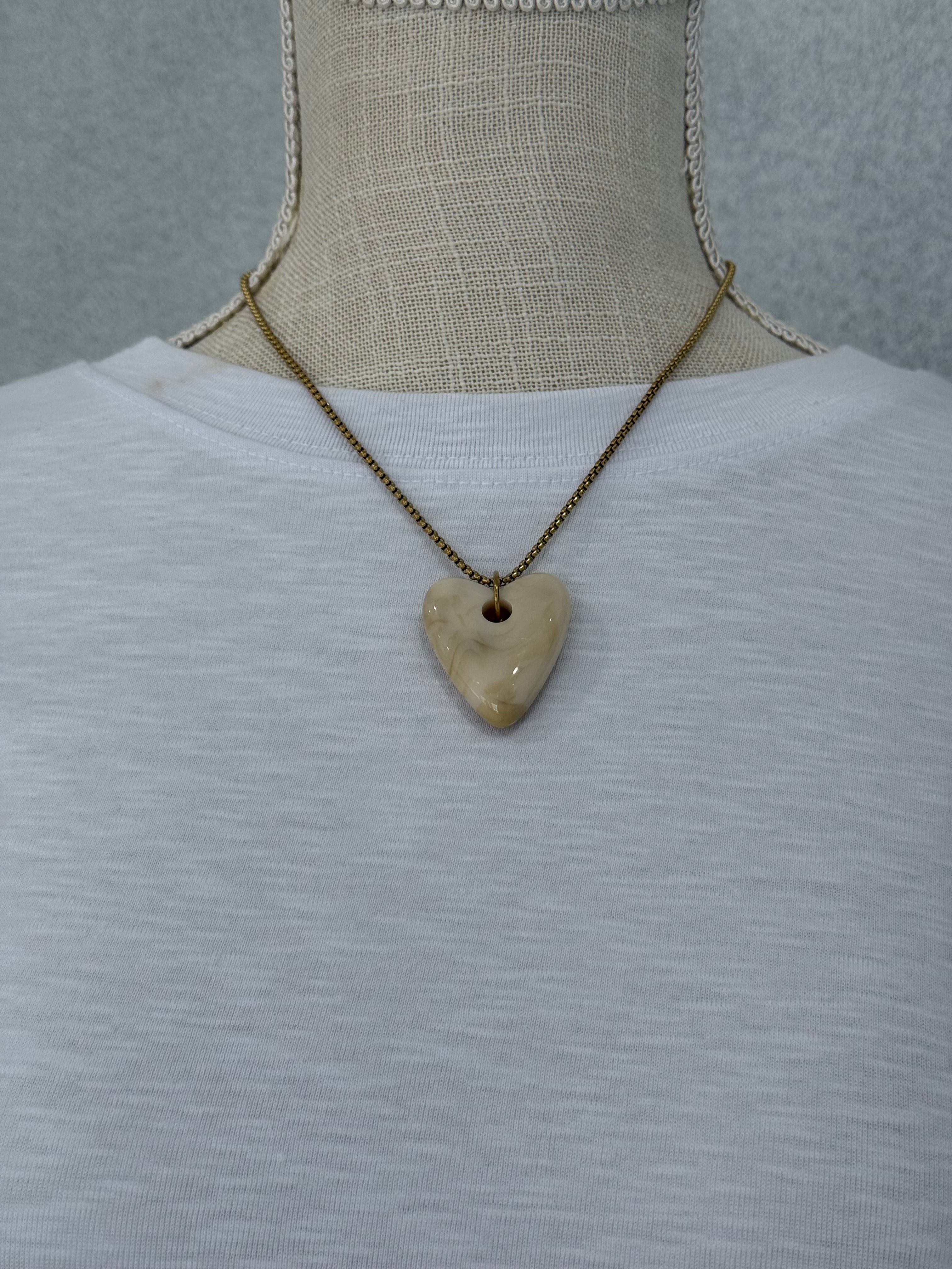 Acrylic Heart Pendant Necklace - Ivory