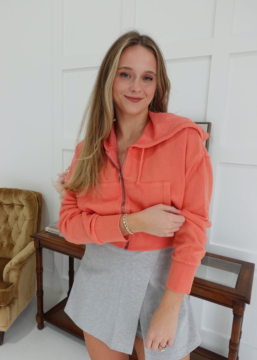 Copperton Cropped Hoodie - Coral