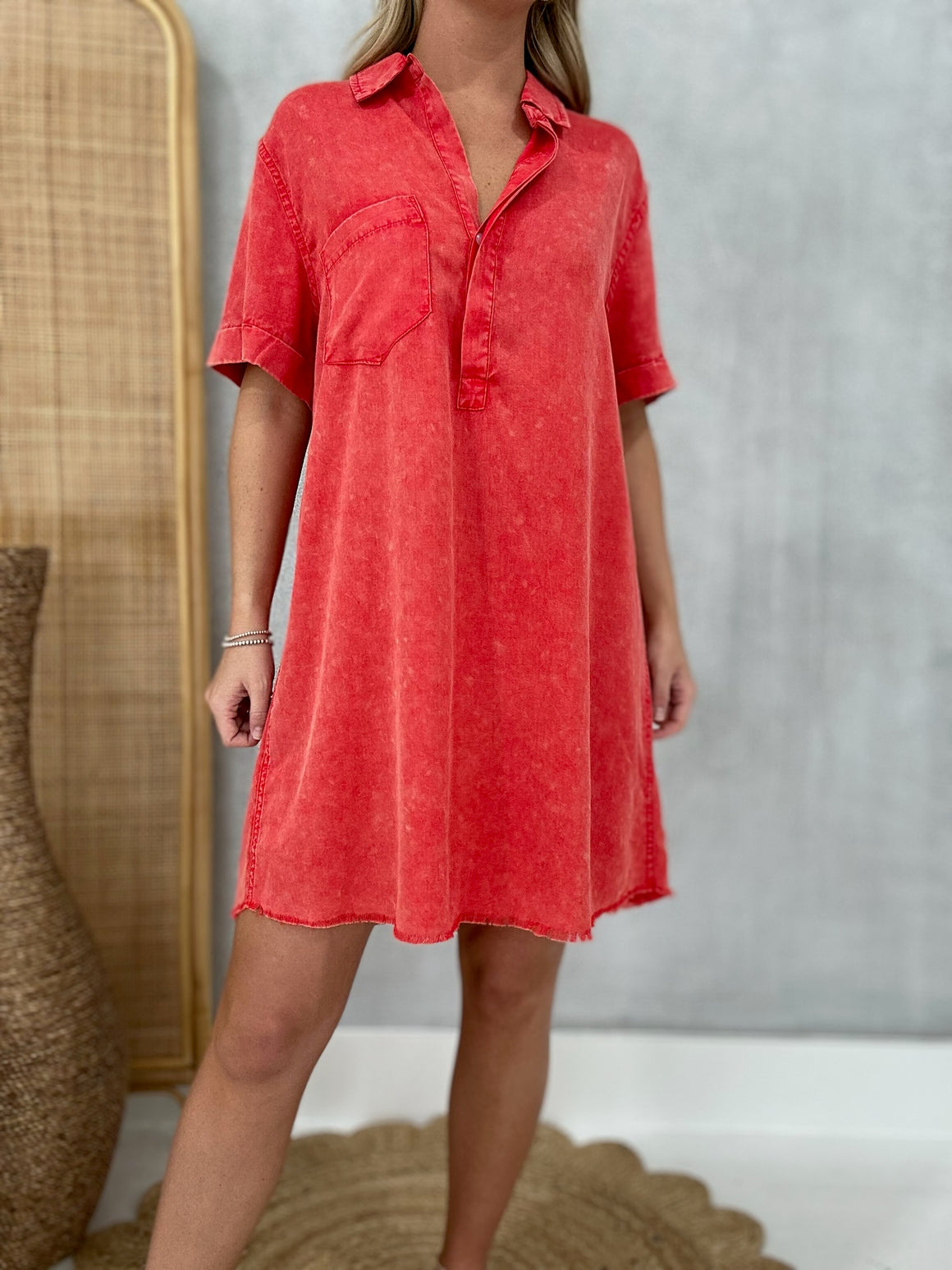 The Last Minute Shirt Dress - Red