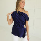 Celeste Satin Top - Navy