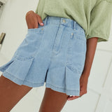 Marge Flare Shorts - Lt Denim