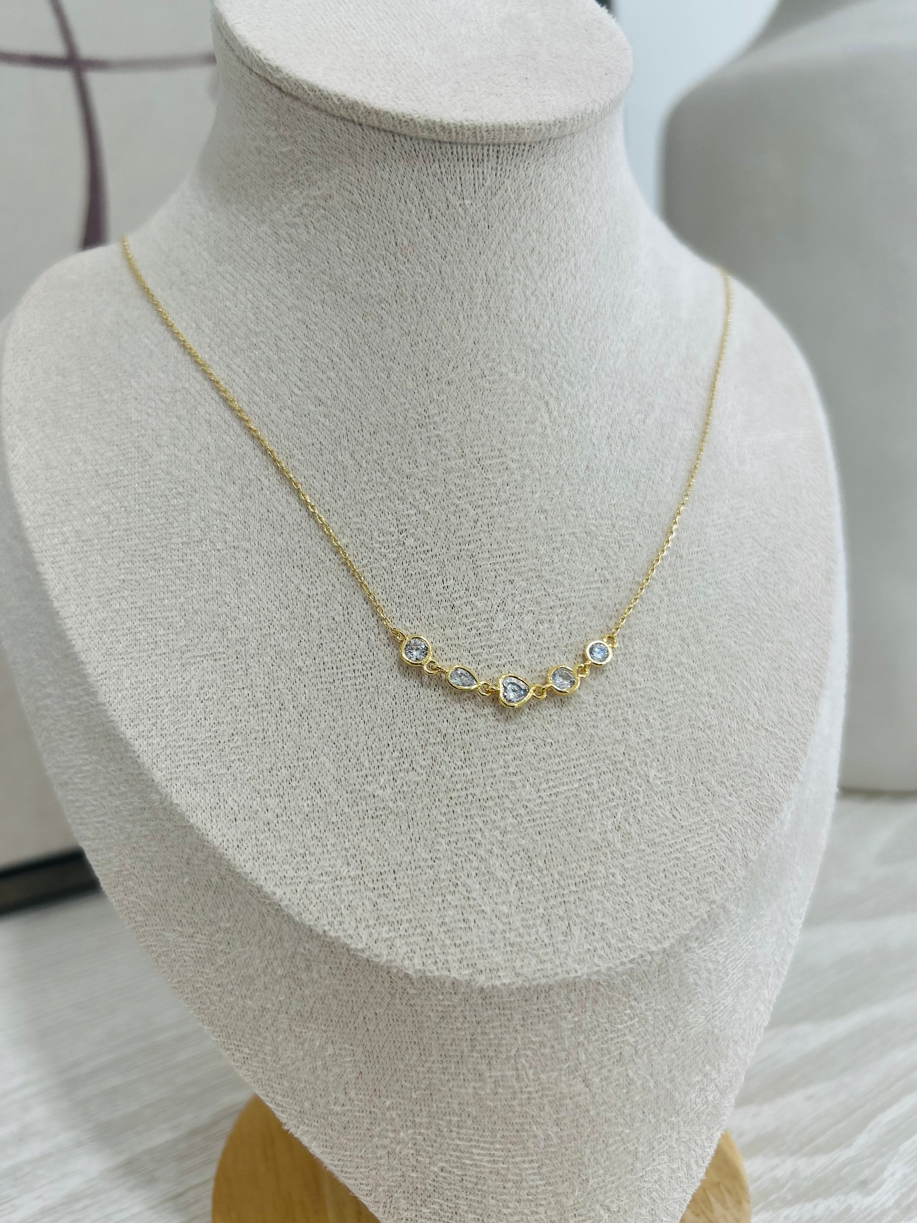 Bezeled Bar Necklace - Gold