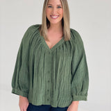 Bella Balloon Sleeve Blouse - Olive