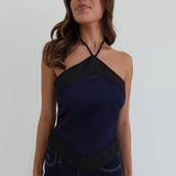 Inhibitions Contrast Halter - Navy/Black
