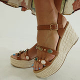 Bejeweled Espadrille Wedge - Tan