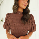 Bellavue Smocked Top - Brown