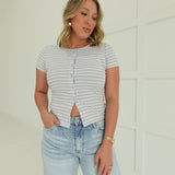 Take A Hint Top - Light Blue Multi