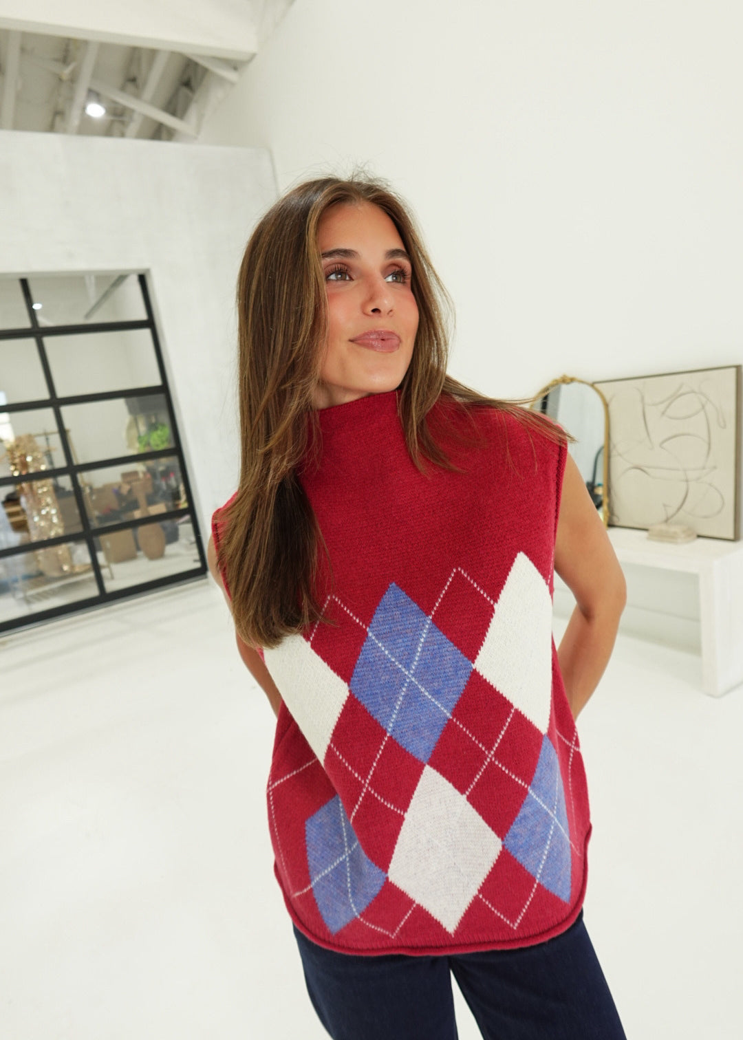 Dane Argyle Top - Burgundy