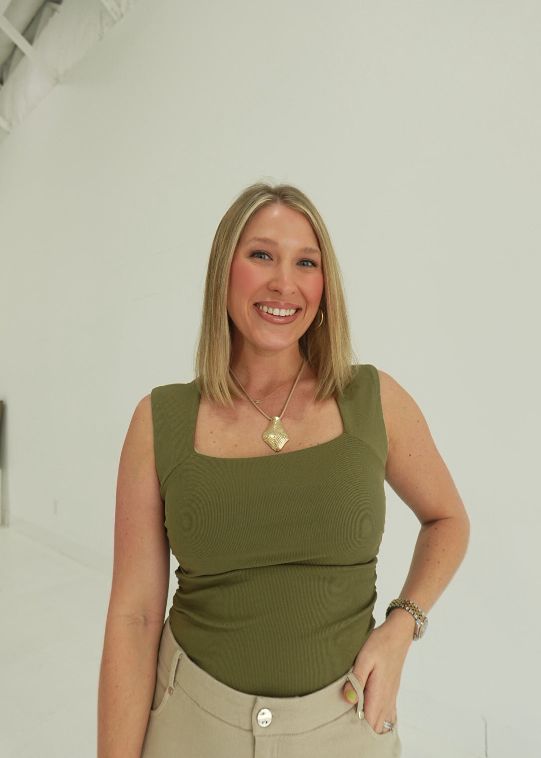 Pippa Ruched Top - Olive