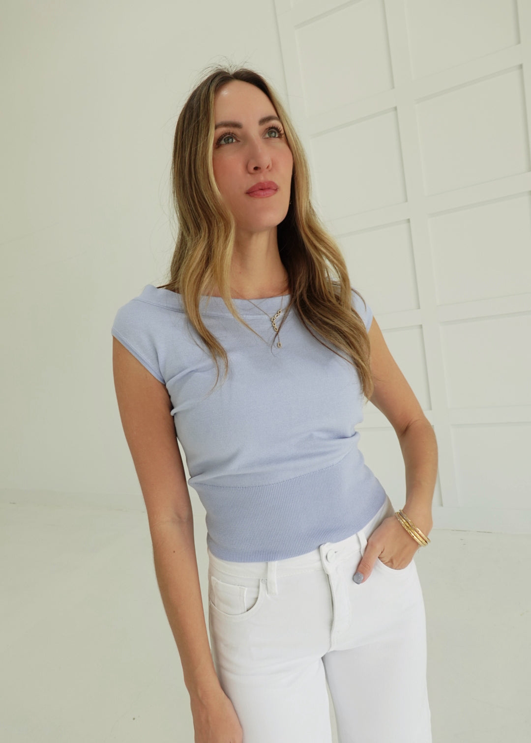 Vivienne Knit Top - Light Blue
