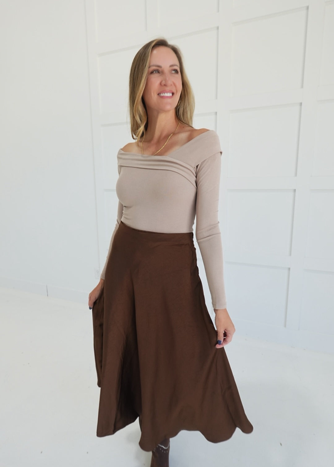 Autumn In Satin Midi Skirt