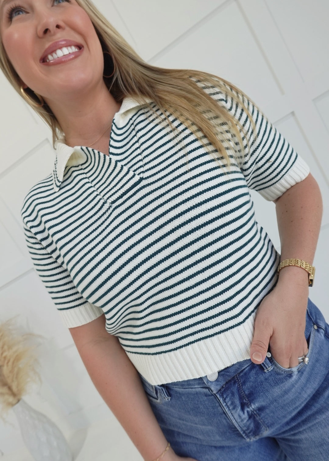 Scotty Collared Top - Dk Green