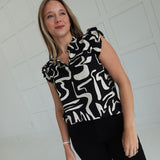 Destined Abstract Blouse - Black