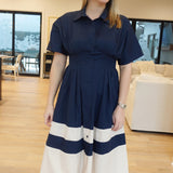 Lilibet Midi Dress - Navy/Ecru