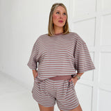 Drew Striped Set - Mauve/Grey