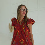 Janelle Flutter Top - Brick
